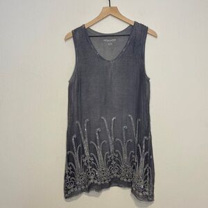 Soft Surroundings Silk Romance Embroidered Tunic Tank Top Small Petite Blue